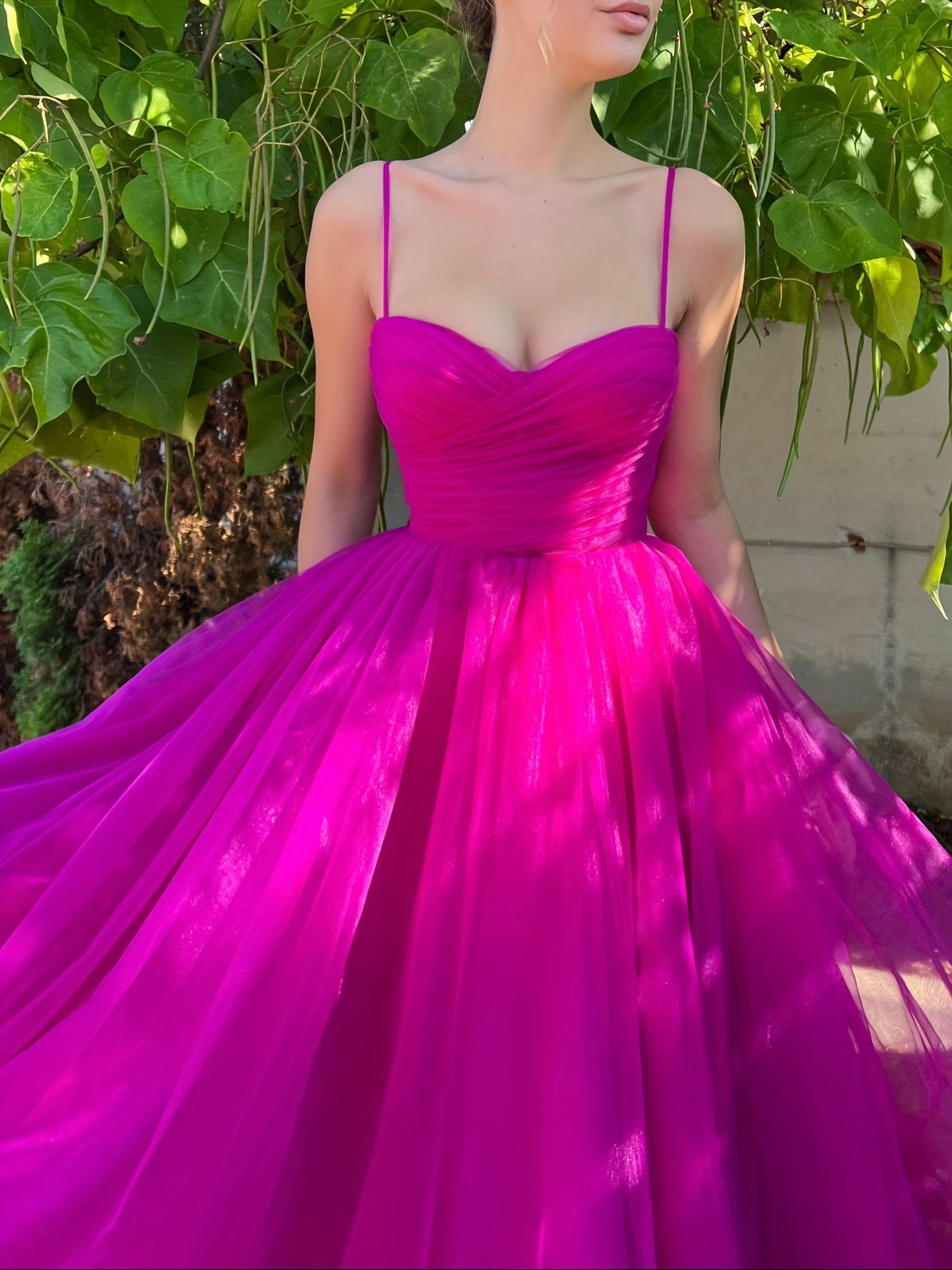 Women'S Elegant Off-the-Shoulder Tulle Evening Gown - Mid-Length Solid Color Formal Dress with Ruched Chest & Flared Skirt for Weddings, Prom, Bridesmaid, Wedding Guest Dress, Sophisticated Craftsmanship