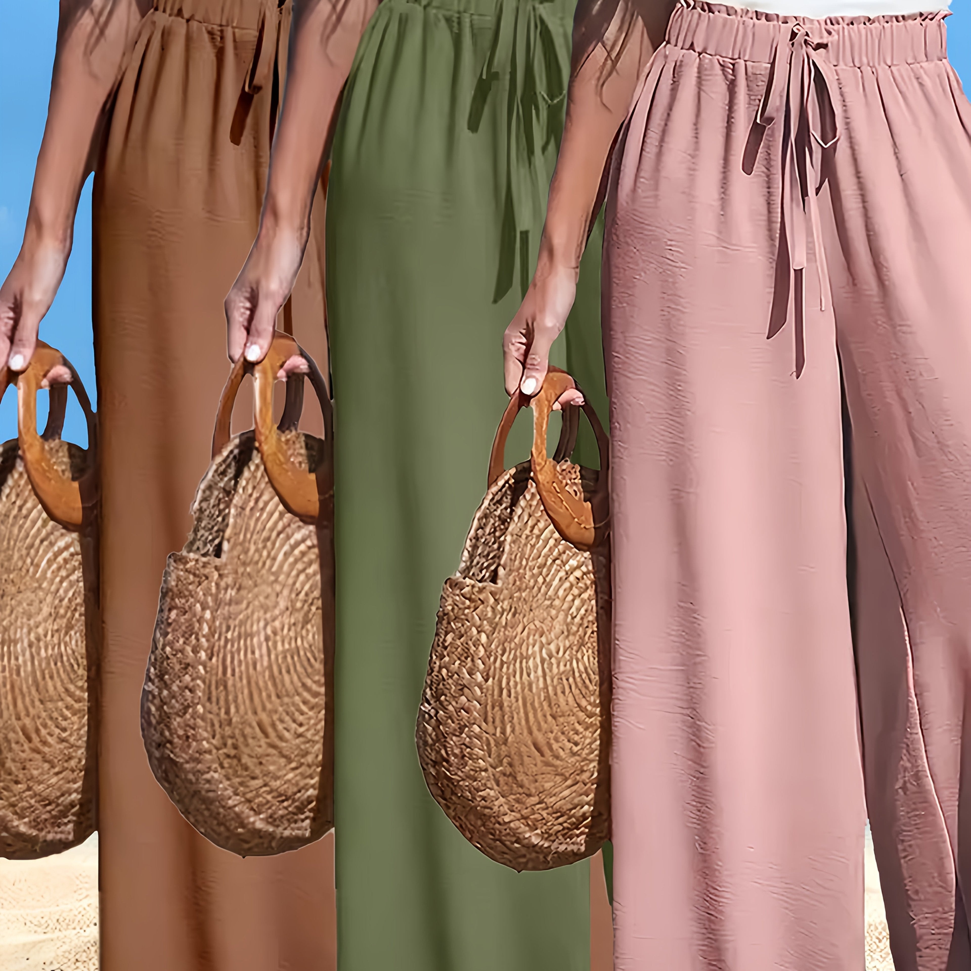 3pcs Loose Casual Women'S Fashionable Trousers with Artificial Drawstrings for Easy Going Out. Casual Trousers, Elastic Waist, Comfortable to Wear All Seasons