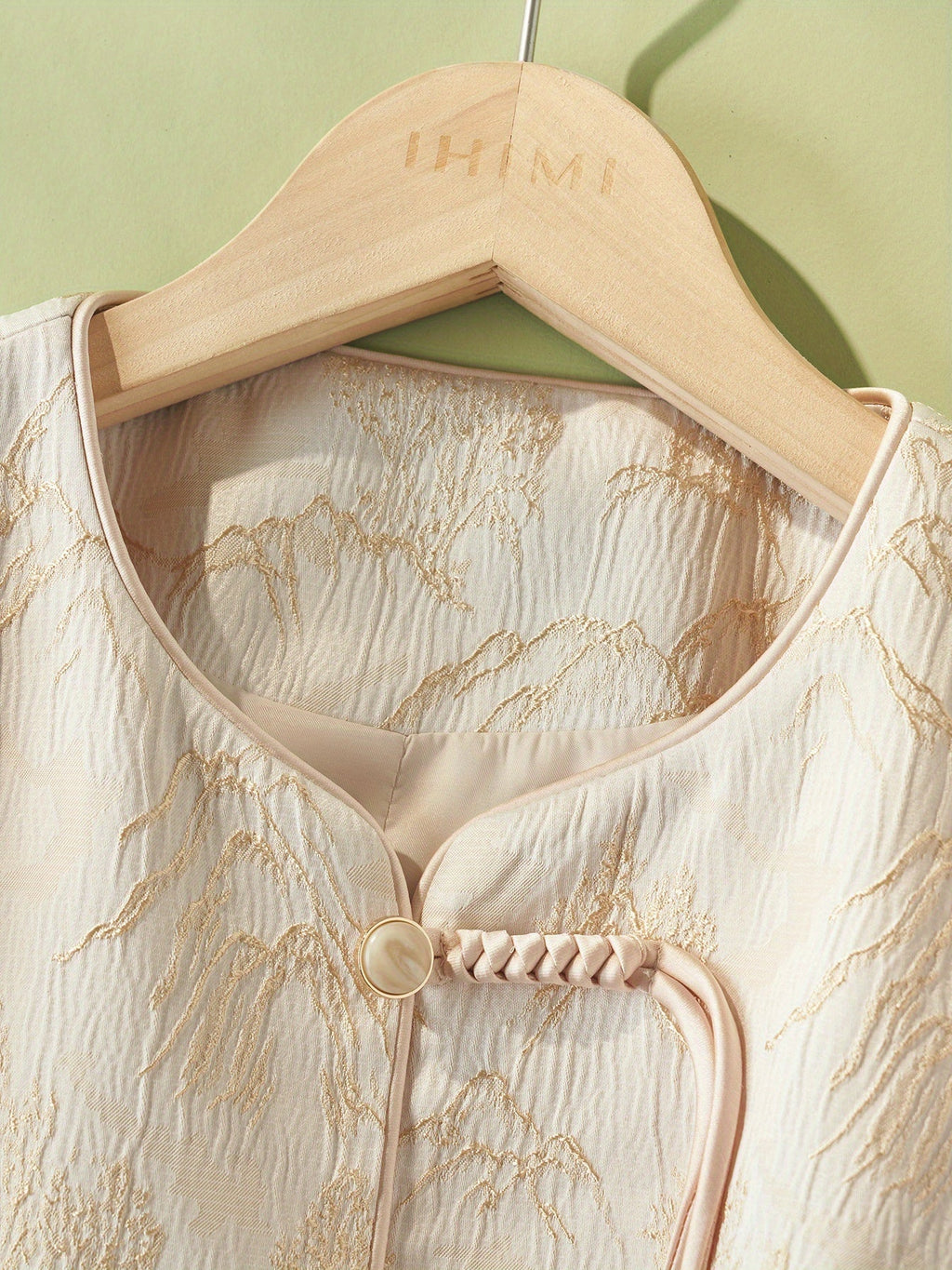 IHIMI Women's Elegant Ethnic Textured Jacket - V-Neck Long Sleeve Button Front Casual Commuter Coat, Machine Washable Lightweight Spring Summer Fall Outerwear, Singlesided Pocket