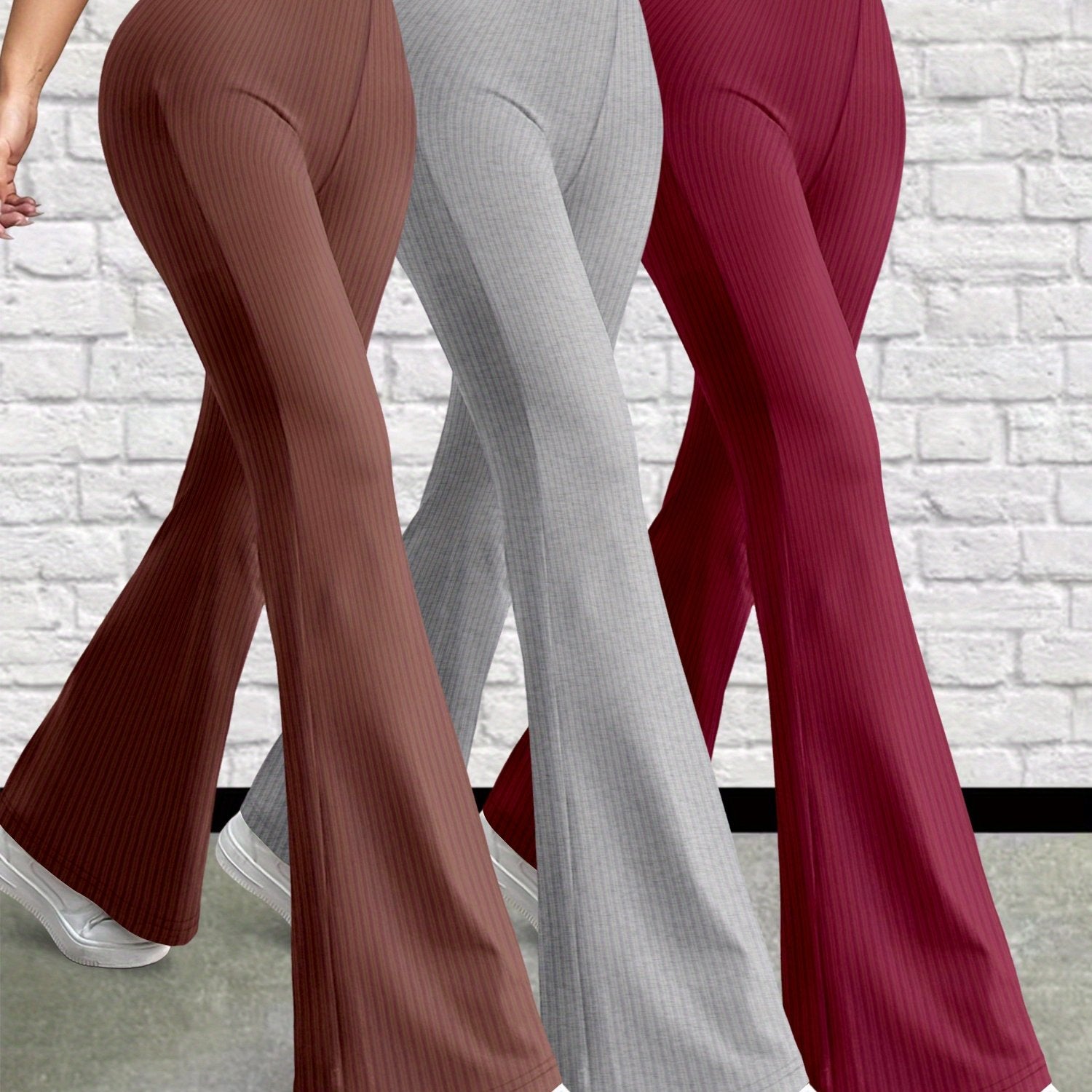 Three-Piece Set - K11 Women'S Versatile Solid Color Casual Pants, Stretchy Pants, High-Waisted Slim Fit Flared Pants for Women