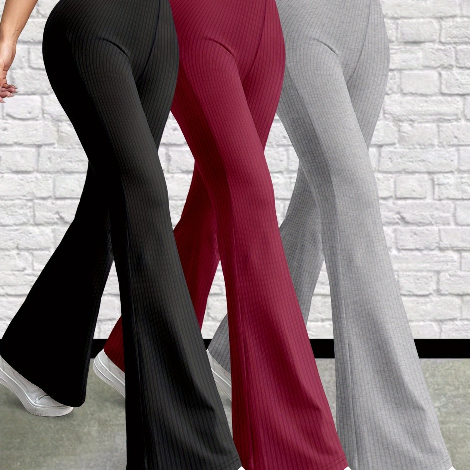 Three-Piece Set - K11 Women'S Versatile Solid Color Casual Pants, Stretchy Pants, High-Waisted Slim Fit Flared Pants for Women