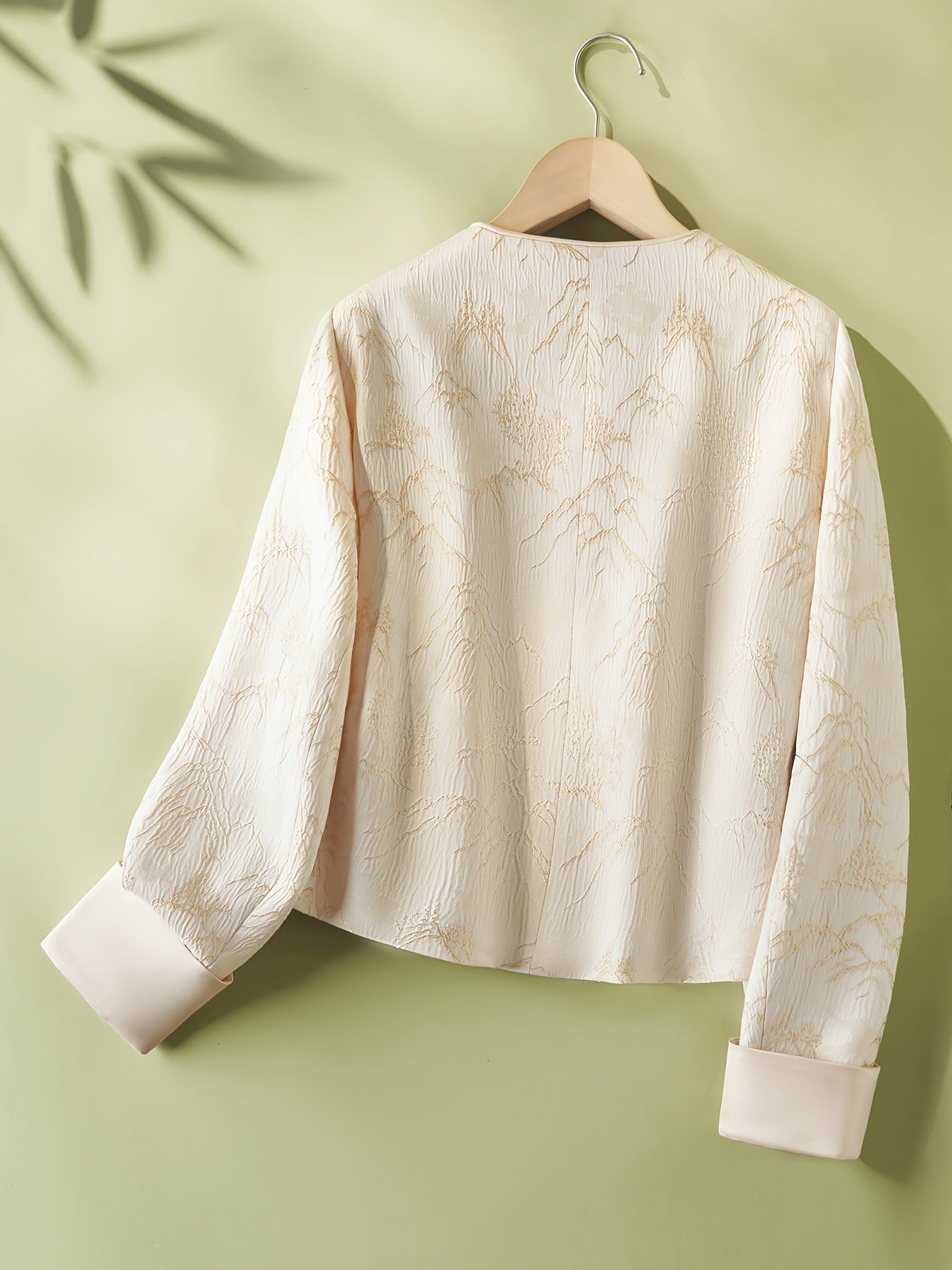 IHIMI Women's Elegant Ethnic Textured Jacket - V-Neck Long Sleeve Button Front Casual Commuter Coat, Machine Washable Lightweight Spring Summer Fall Outerwear, Singlesided Pocket