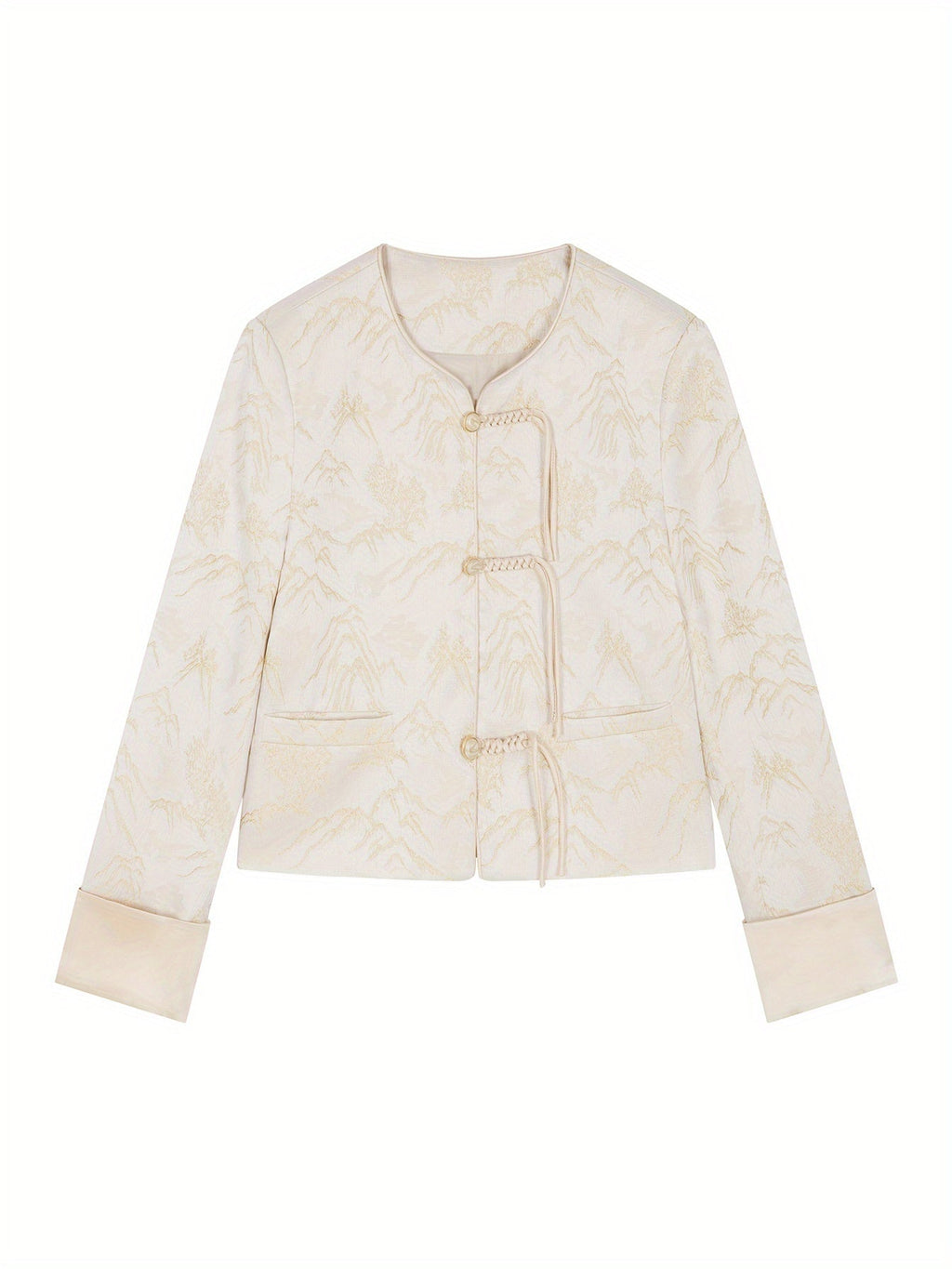 IHIMI Women's Elegant Ethnic Textured Jacket - V-Neck Long Sleeve Button Front Casual Commuter Coat, Machine Washable Lightweight Spring Summer Fall Outerwear, Singlesided Pocket