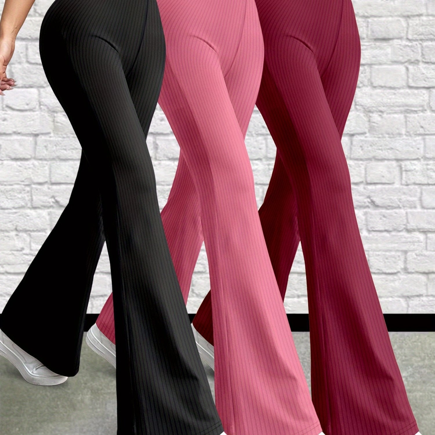 Three-Piece Set - K11 Women'S Versatile Solid Color Casual Pants, Stretchy Pants, High-Waisted Slim Fit Flared Pants for Women