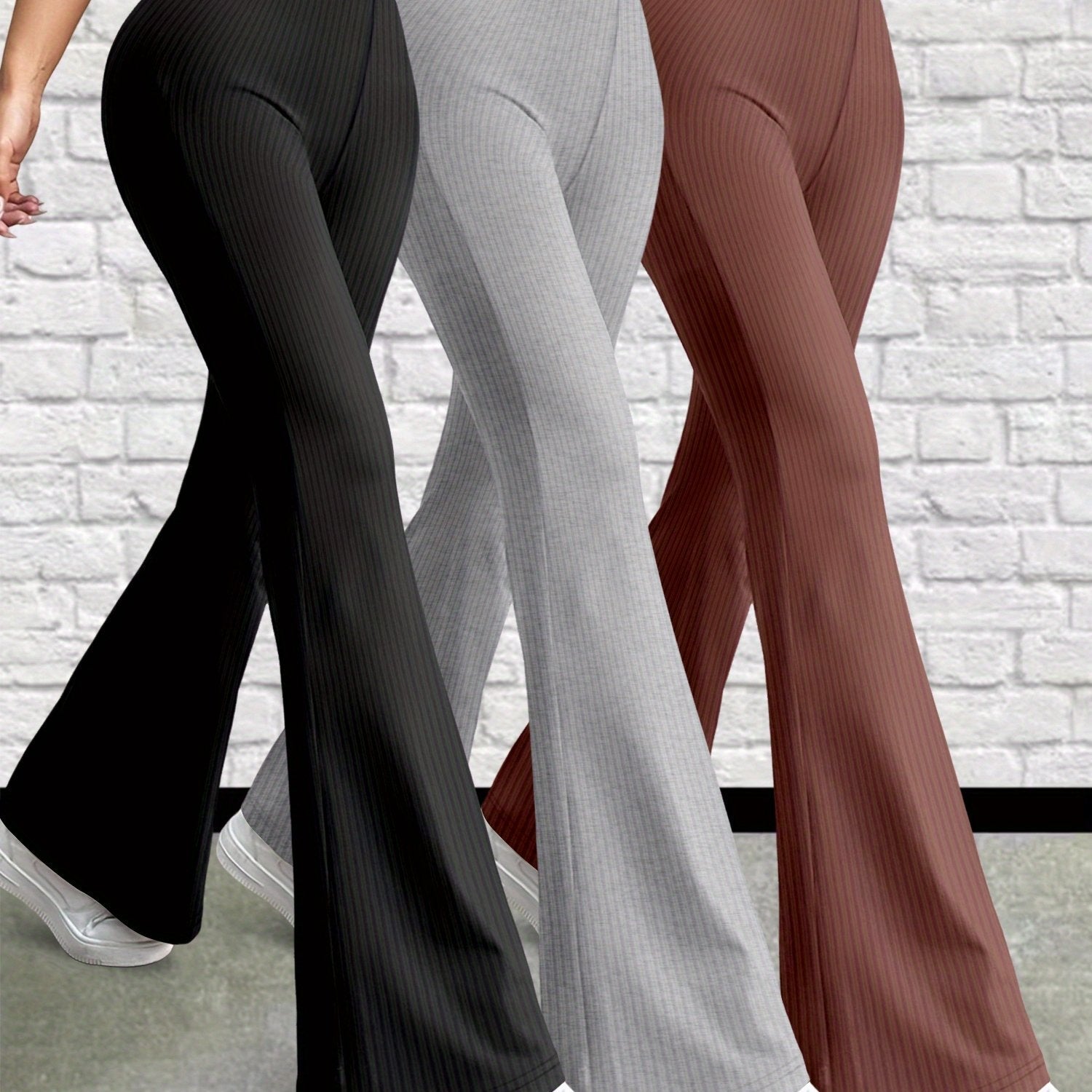 Three-Piece Set - K11 Women'S Versatile Solid Color Casual Pants, Stretchy Pants, High-Waisted Slim Fit Flared Pants for Women